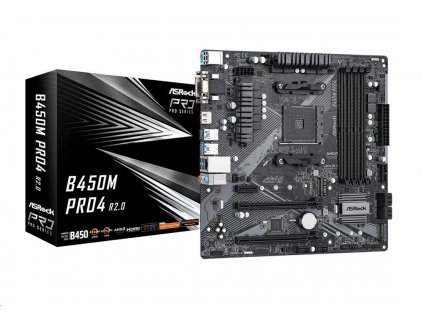 ASROCK MB B450M PRO4 R2.0 (AM4, amd B450, 4xDDR4 3200, 4xSATA3, 7.1, USB3.1, VGA+DVI +HDMI, mATX) ASRock