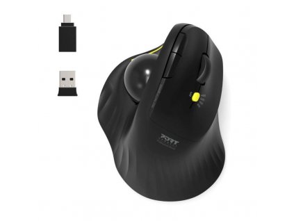 PORT bezdrátová ergonomická myš ERGONOMIC TRACKBALL, 2,4 Ghz & Bluetooth, USB-A/C, černá 900719