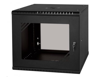LEXI 19" nástenná skriňa Basic 9U, šírka 520 mm, hĺbka 450 mm, sklenené dvere, bez zadnej steny, čierna LX19-9U-450GB Lexi-NET