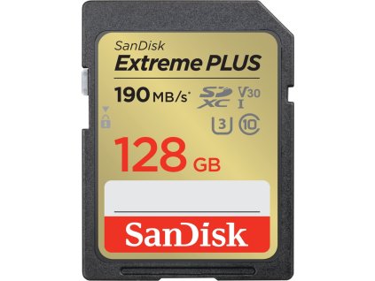 SanDisk Extreme PLUS/SDXC/128GB/190MBps/UHS-I U3 / Class 10 SDSDXWA-128G-GNCIN