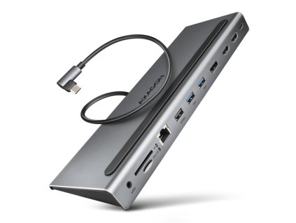 AXAGON HMC-4KX3 USB 5Gbps hub, 3x USB-A, 2x HDMI, DP, RJ-45 GLAN, SD/microSD, audio, PD 100W, kábel USB-C 40cm Axagon