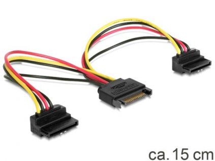 Delock napájecí kabel SATA 15-pin na 2xSATA HDD - pravoúhlý 60128 DeLock