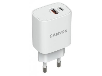 Canyon H-20-04, vysokorýchlostná univerzálna nabíjačka do steny 1xUSB-C, 20W, PD + 1xUSB-A, 18W, QC-3 CNE-CHA20W04