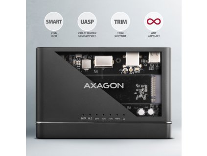 AXAGON ADSA-CC USB-C 10Gbps - NVMe M.2 SSD & SATA 2.5"/3.5" SSD/HDD CLONE MASTER 2 adaptér Axagon