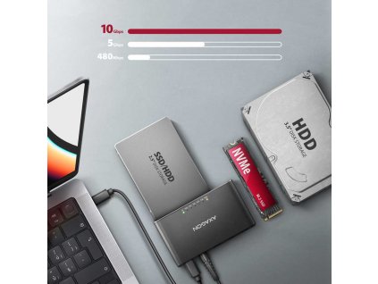 AXAGON ADSA-CC USB-C 10Gbps - NVMe M.2 SSD & SATA 2.5"/3.5" SSD/HDD CLONE MASTER 2 adaptér Axagon