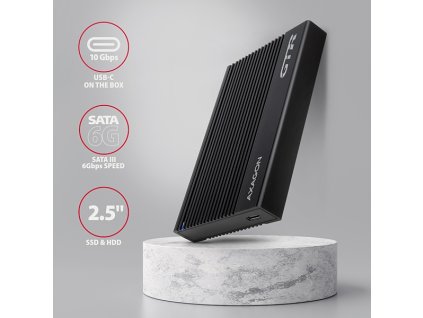 AXAGON EE25-GTR, USB-C 10Gbps - SATA 6G 2.5" RIBBED box, černý Axagon