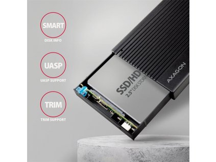 AXAGON EE25-GTR, USB-C 10Gbps - SATA 6G 2.5" RIBBED box, černý Axagon
