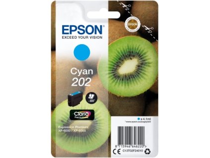 EPSON ink Cyan 202 Premium - singlepack, 4,1ml, 300s, standard C13T02F24010 Epson