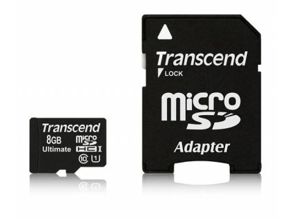 Karta TRANSCEND MicroSDHC 8GB Ultimate, Class 10 UHS-I 600x, MLC + adaptér TS8GUSDHC10U1 Transcend