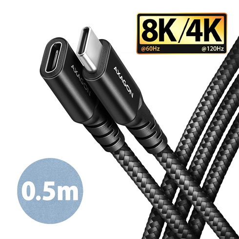 AXAGON BUCM32-CF05AB predlžovací kábel USB-C (M)  USB-C (F), 0.5m, USB 20Gbps, PD 240W 5A, 8K HD, ALU, oplet, čierny Axagon