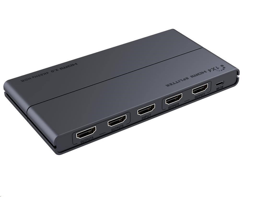 PremiumCord HDMI 2.0 splitter 1-4 porty, 4K x 2K/60Hz, FULL HD, 3D, podpora HDR khsplit4h