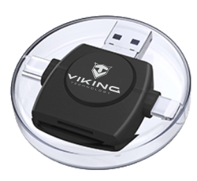 Čítačka pamäťových kariet Viking OTG SD a Micro SD 4v1 s konektorom APPLE Lightning / Micro USB / USB 3.0 / USB-C, čier VR4V1B