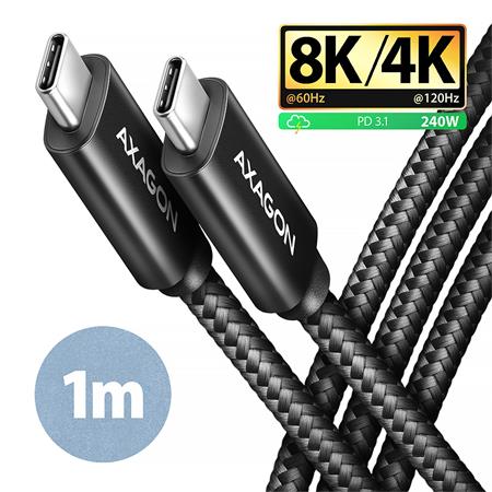 AXAGON BUCM4X-CM10AB NewGEN+ kábel USB-C  USB-C, 1m, USB4 Gen 3×2, PD 240W 5A, 8K HD, ALU, opletenie, čierny Axagon