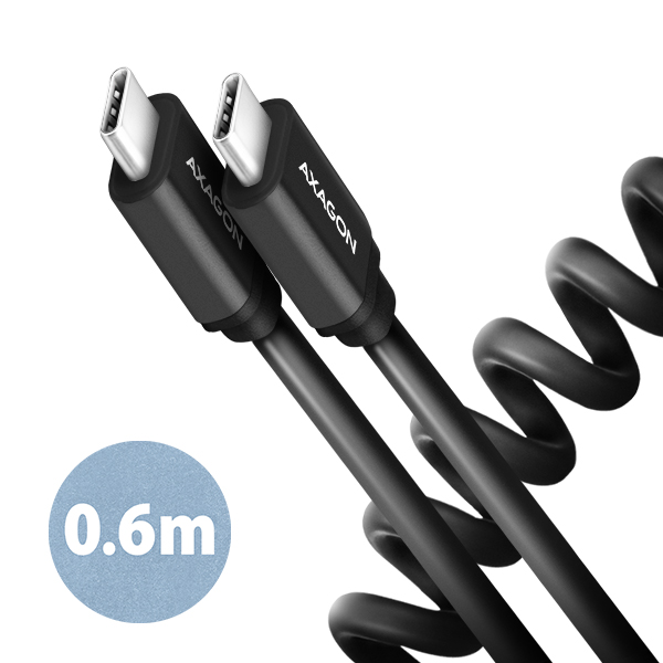 AXAGON BUCM-CM10TB, TWISTER kabel USB-C  USB-C, 0.6m, USB 2.0, 3A, ALU, tpe, černý Axagon
