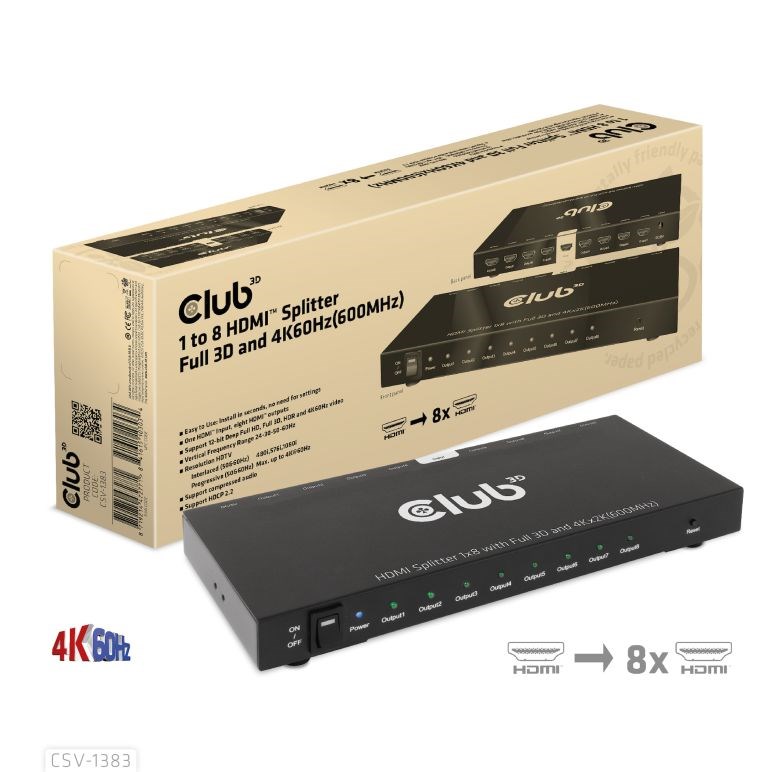 Club3D Video splitter 1:8 HDMI 2.0 4K60Hz UHD, 8 portů CSV-1383 Club 3D