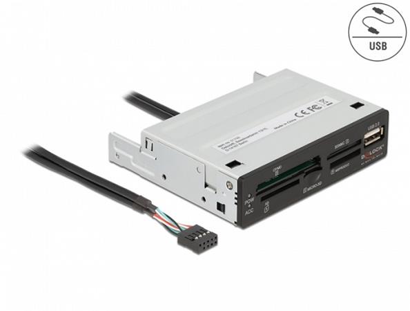 Delock 3.5” USB 2.0 čtečka karet 5 slotů + 1 x USB 2.0 Typ-A samice 91708 DeLock