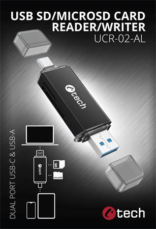 Čtečka karet C-tech UCR-02-AL, USB 3.0 TYPE A/ TYPE C, SD/micro SD C-Tech