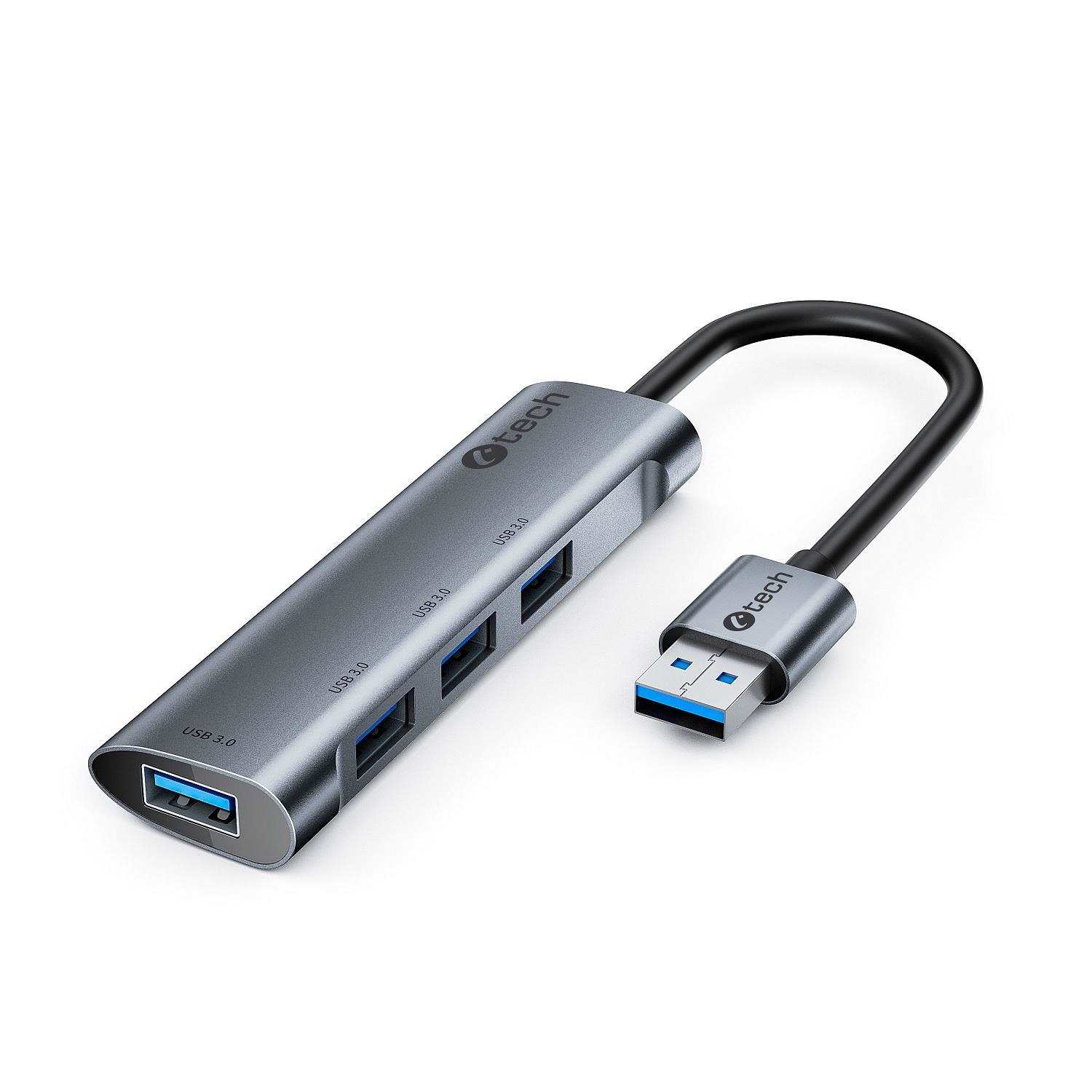 HUB USB C-tech UHB-U3-AL, 4x USB 3.2 Gen 1, hliníkové tělo C-Tech