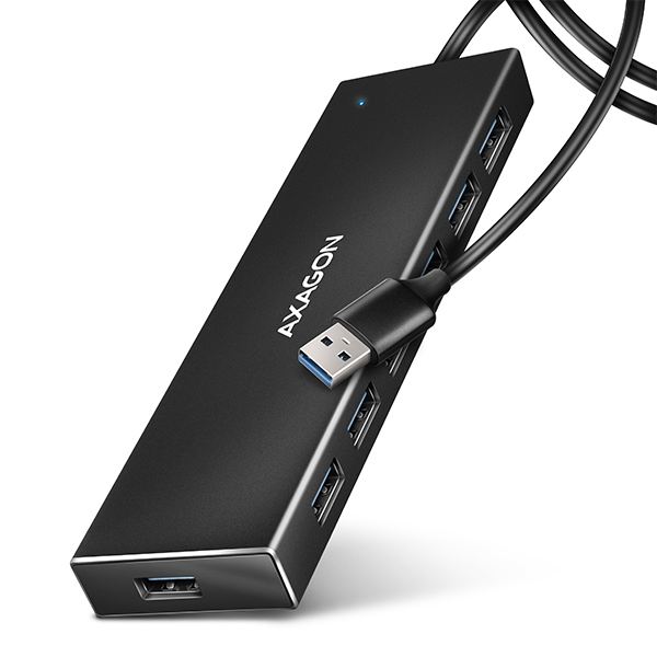AXAGON HUE-F7A, 7x USB 3.2 Gen 1 ALU FLAT CHARGING hub, micro USB napájací konektor, kábel USB-A 1m Axagon