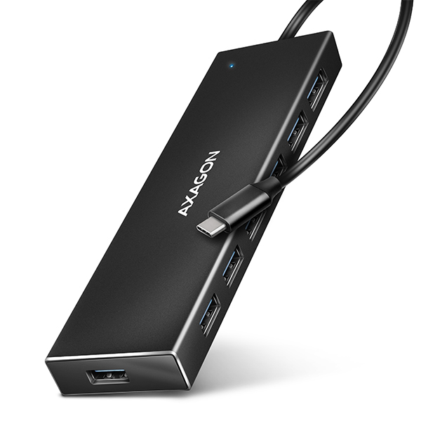 AXAGON HUE-F7C, 7x USB 3.2 Gen 1 ALU FLAT CHARGING hub, micro USB napájací konektor, kábel USB-A 30cm Axagon