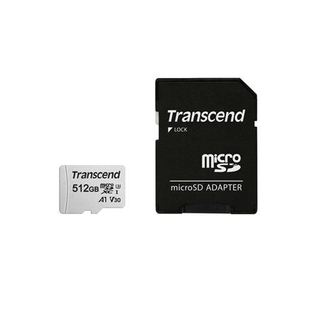 Transcend 512GB microSDXC 300S UHS-I U3 V30 A1 (Class 10) paměťová karta (s adaptérem), 95MB/s R, 40MB/s W TS512GUSD300S-A