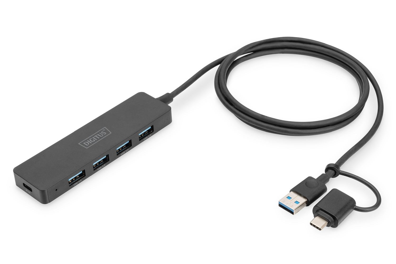 USB 3.0 Hub 4-port, Slimline s USB-C adaptérem, 5 Gb/s, 1,2 m kabel Rozšiřuje váš notebook o připojení USB-C nebo US DA-70236 PremiumCord