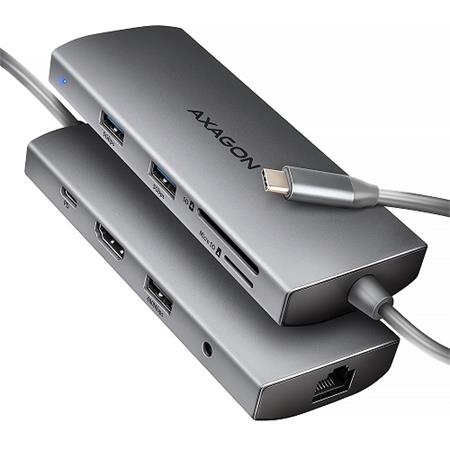 AXAGON HMC-8HLSA, USB 5Gbps hub, 3x USB-A, HDMI 4k/60Hz, RJ-45 GLAN, SD/microSD, audio, PD 100W, kábel USB-C 20cm Axagon