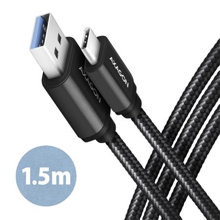 AXAGON BUCM3-AM15AB, SPEED kabel USB-C  USB-A, 1.5m, USB 3.2 Gen 1, 3A, ALU, oplet, černý Axagon