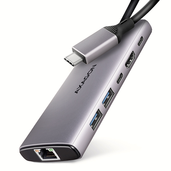 AXAGON HMC-6G2L, USB 10Gb/s hub, 2x USB-A, 1x USB-C, HDMI 4k/60, RJ-45, PD 100W, kábel USB-C 15cm Axagon