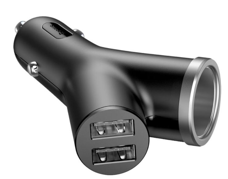 Baseus CCALL-YX01 Nabíječka do Auta Y Type 2xUSB + Extender Black 6953156280250 NoName