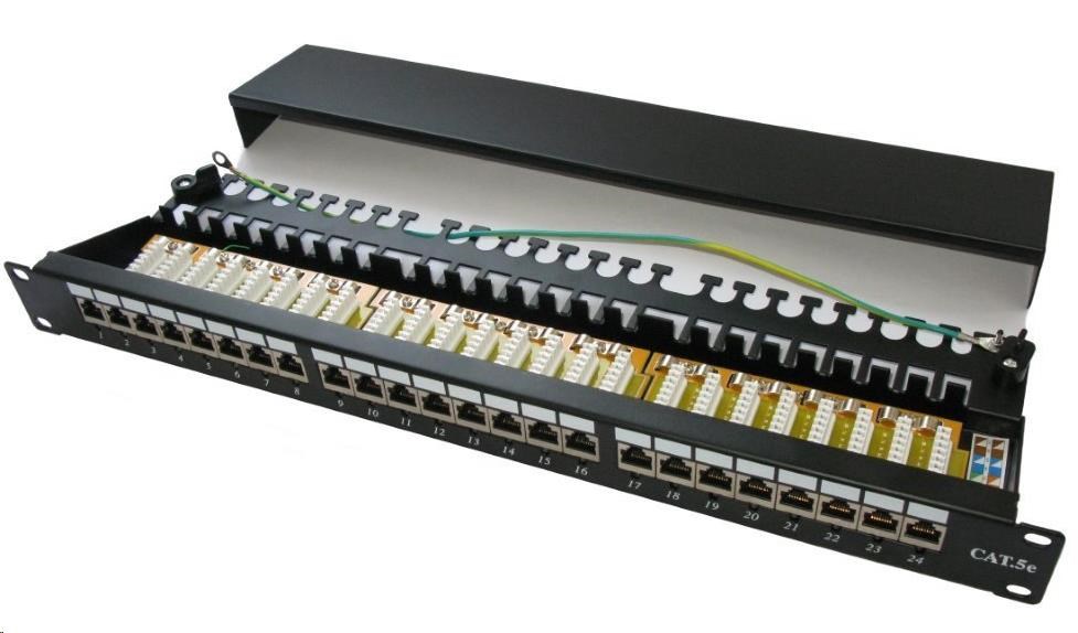 19" Patch panel XtendLan 24port, STP, Cat6, krone, čierny - LED vyhľadávanie XL-PP19-24C6SD-LED