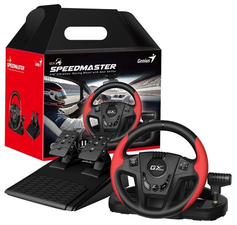 Genius GX Gaming SpeedMaster, Volant, pedály, řadicí páka, pro PC, PS3, PS4, USB, vibrace, černo-červený 31620003400