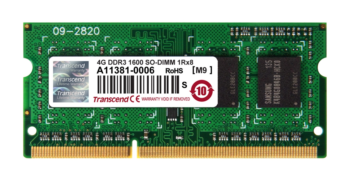 Transcend paměť SODIMM DDR3 4GB 1600MHz 1Rx8 CL11 TS512MSK64V6H