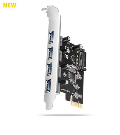 AXAGON PCEU-430RS, PCIe radič, 4x USB 5Gbps port, SATA napájanie, Renesas PD720201, SP Axagon
