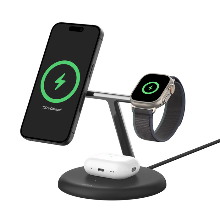 Belkin BOOST CHARGE™ PRO Qi2 3v1 Bezdrátové nabíjení pro iPhone/Apple Watch/AirPods, černá WIZ023vfBK