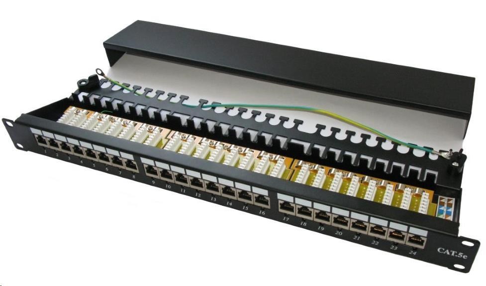 19" Patch panel XtendLan 24port, STP, Cat5E, krone, čierny - LED vyhľadávanie XL-PP19-24C5ESD-LED