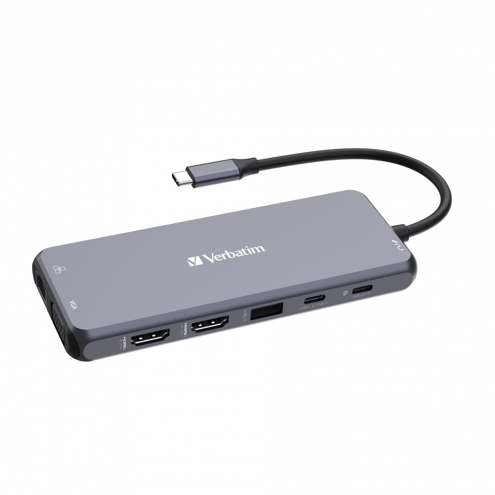 VERBATIM Hub USB-C Pro Multiport 14 Port, 5x USB-A, 2x USB-C, 2x HDMI, 1xVGA, RJ45, 3.5mm Jack audio, microSD/SD, šedá 32154 Verbatim
