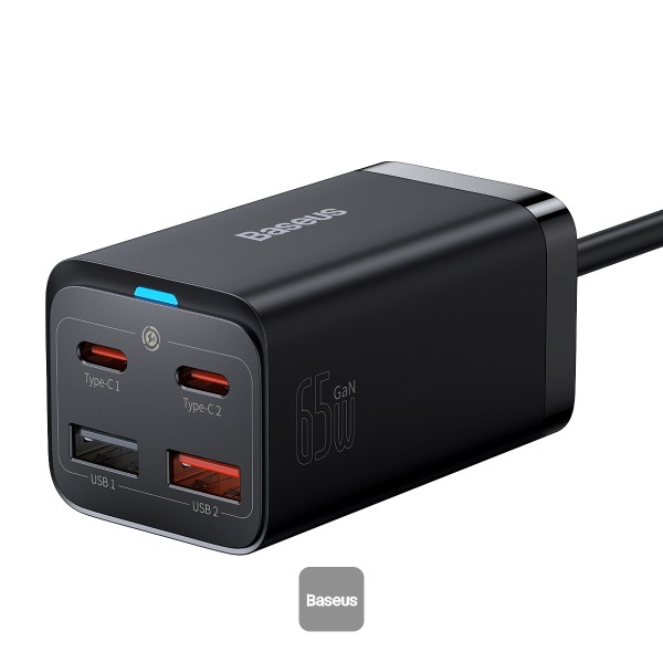 Baseus rýchlonabíjačka do siete GaN3 Pro, 2x USB-C, 2x USB 65W čierna 6932172600334 NoName