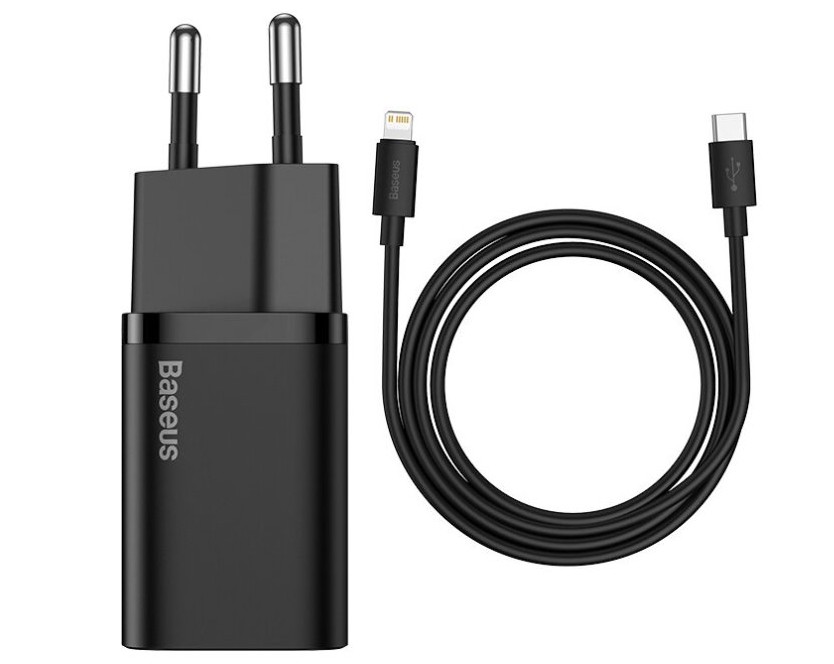Baseus rýchlonabíjačka do siete Super Si USB-C PD QC 20W čierna s káblom USB-C/Lightning 1m 6953156230057 NoName