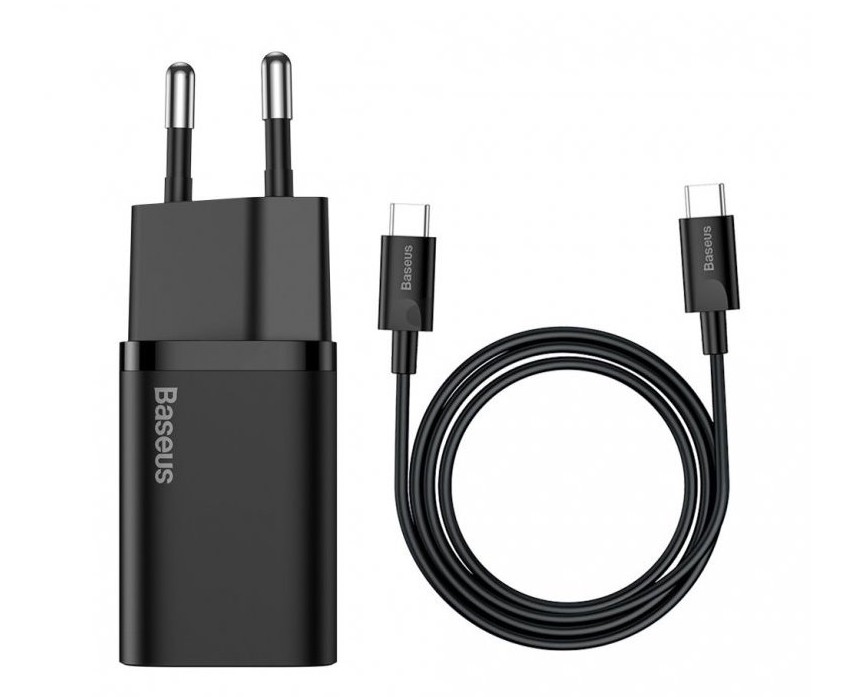 Baseus rýchlonabíjačka do siete Super Si USB-C PD QC 25W (s káblom USB-C na USB-C) čierna 6953156206021 NoName