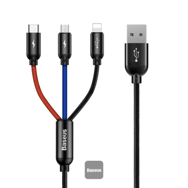 Baseus dátový kábel 3v1 microUSB+Lightning+USB-C 1,2m 3,5A 6953156273948 NoName