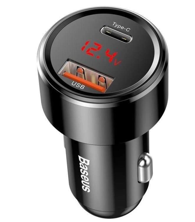 Baseus nabíjačka do auta Magic USB-C PD, USB-A 45W s displejom čierna 6953156293182 NoName