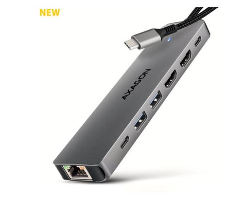 AXAGON HMC-7HX2, USB 5Gbps hub, 2x USB-A, USB-C, 2x HDMI 4k/60Hz, RJ-45 GLAN, PD 100W, kábel USB-C 15cm Axagon