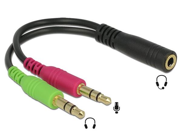 Delock adaptér stereo jack 3,5 mm 4 pin samice > 2 x stereo jack 3,5 mm 3 pin 65459 DeLock