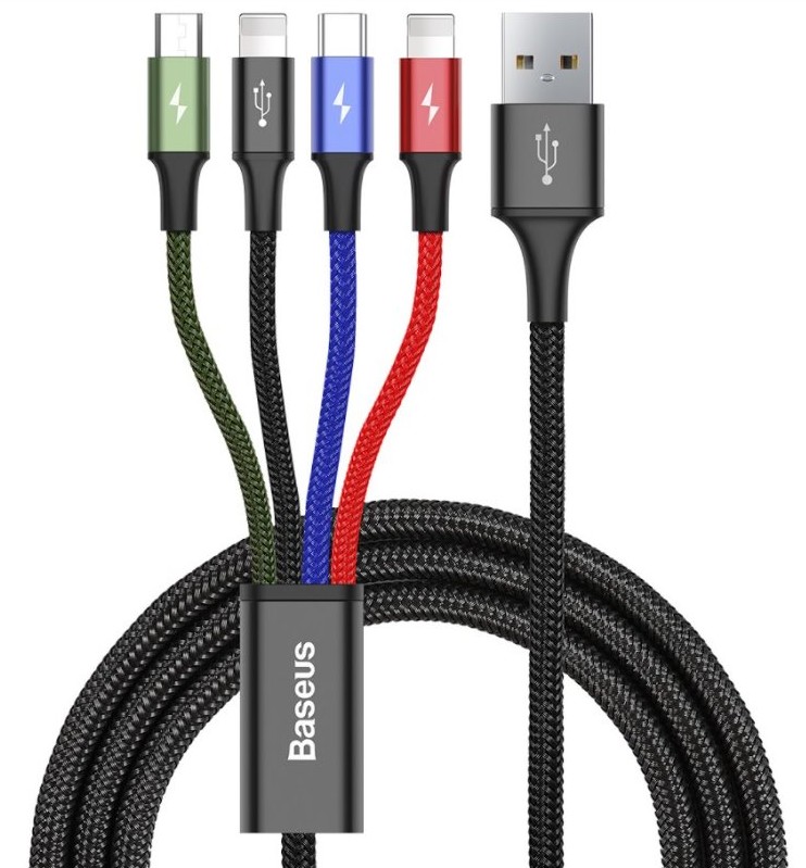 Baseus dátový kábel 4v1 microUSB+USB-C+2xLightning 1,2m 3,5A čierny 6953156278486 NoName