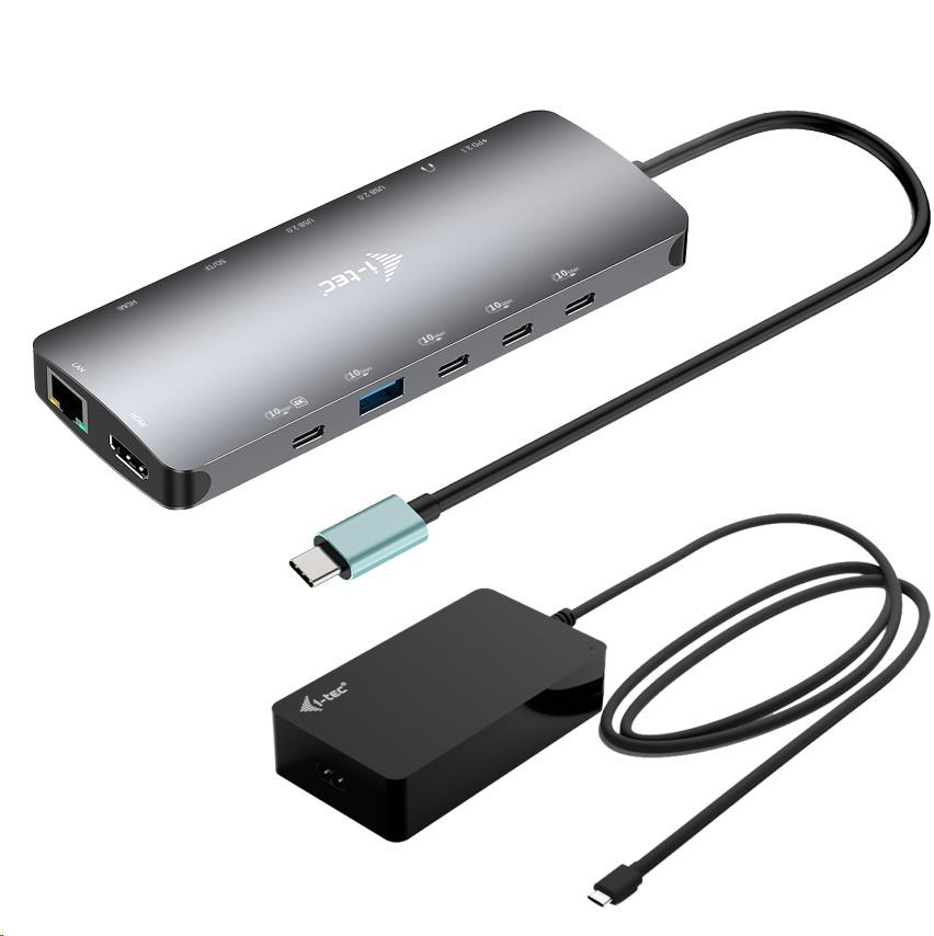 i-tec USB-C Metal Nano 3x Display Dock, 2x HDMI 1x USB-C video, PD 140W + Universal Charger 140W C31NANOTRIPLED140 I-Tec