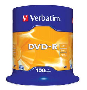 VERBATIM DVD-R(100-Pack)Spindl/MattSlvr/16x/4.7GB 43549 Verbatim