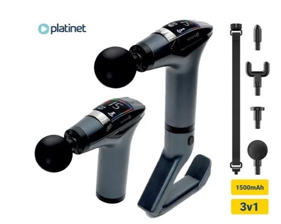 PLATINET MASÁŽNÍ PISTOLE 1500 mAh, 2400-3200 otáček za minutu, 4 nástavce, pás PMAS10PRO Platinet