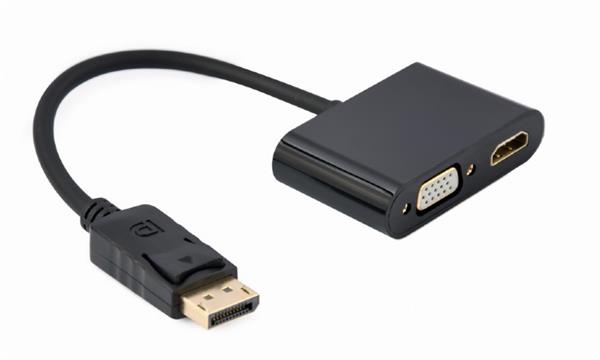Gembird adaptér DisplayPort (M) na HDMI (F) + VGA (F), kábel 0.1m, čierny A-DPM-HDMIFVGAF-01