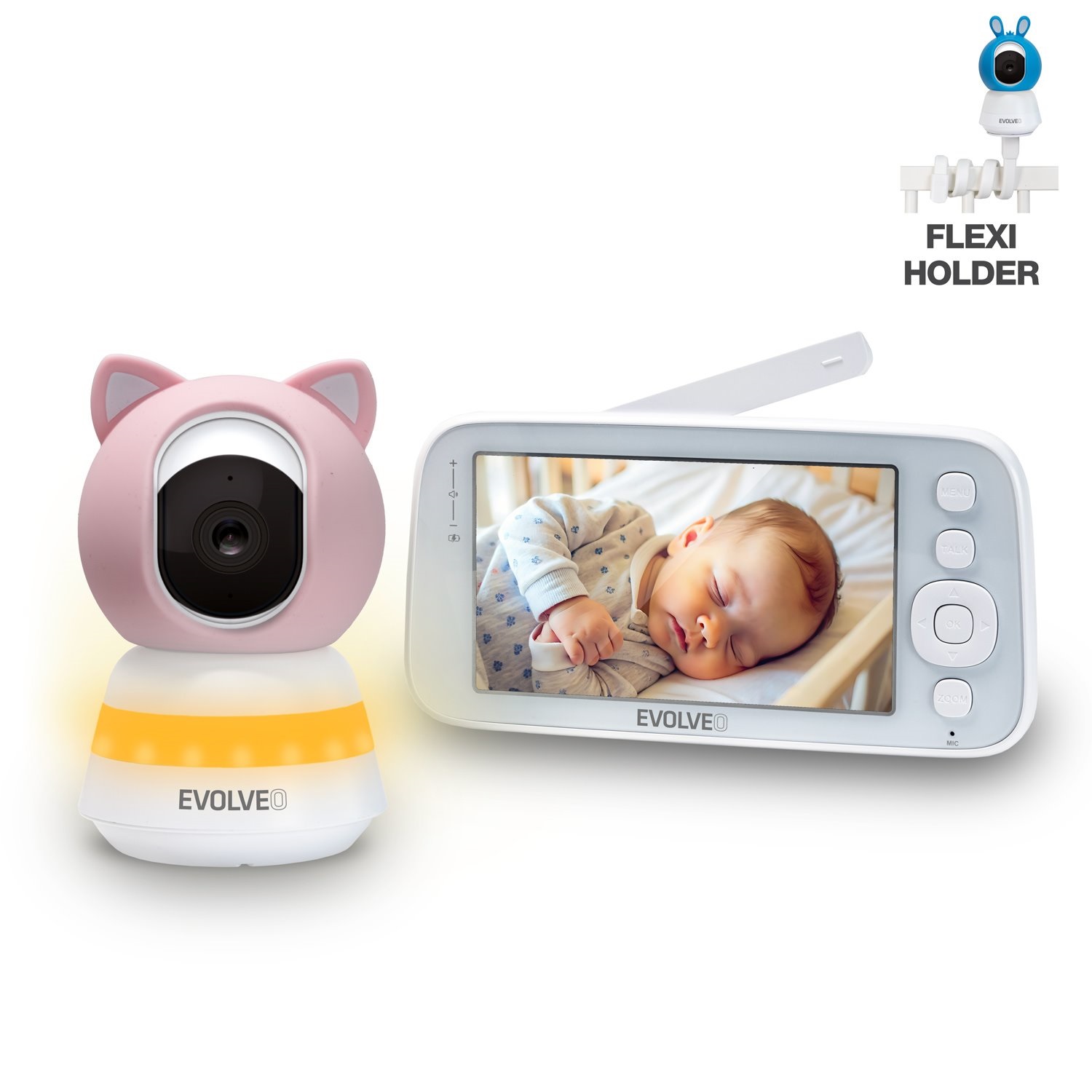 EVOLVEO Baby Monitor N5 - Set videoopatrovateľky s 360 ° dohľadom, obojsmernou komunikáciou a uspávankami, CAM-5-P Evolveo
